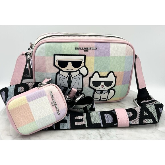 Karl Lagerfeld Crossbody Multi Blush Pastel Camera Bag Purse & Mini Wallet NWT - Picture 2 of 8